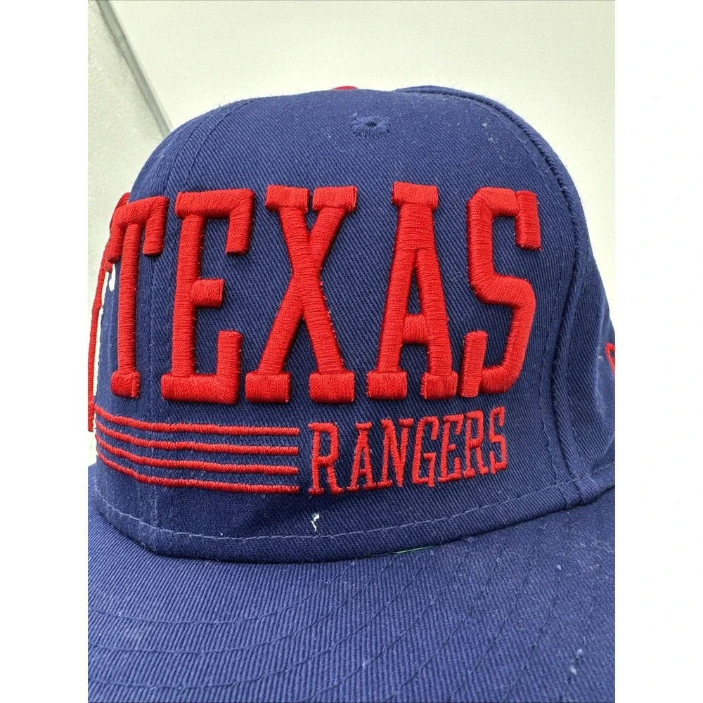 Texas Rangers Hat Cap Snapback Blue New Era 9Fifty Spell‎ Out Logo MLB